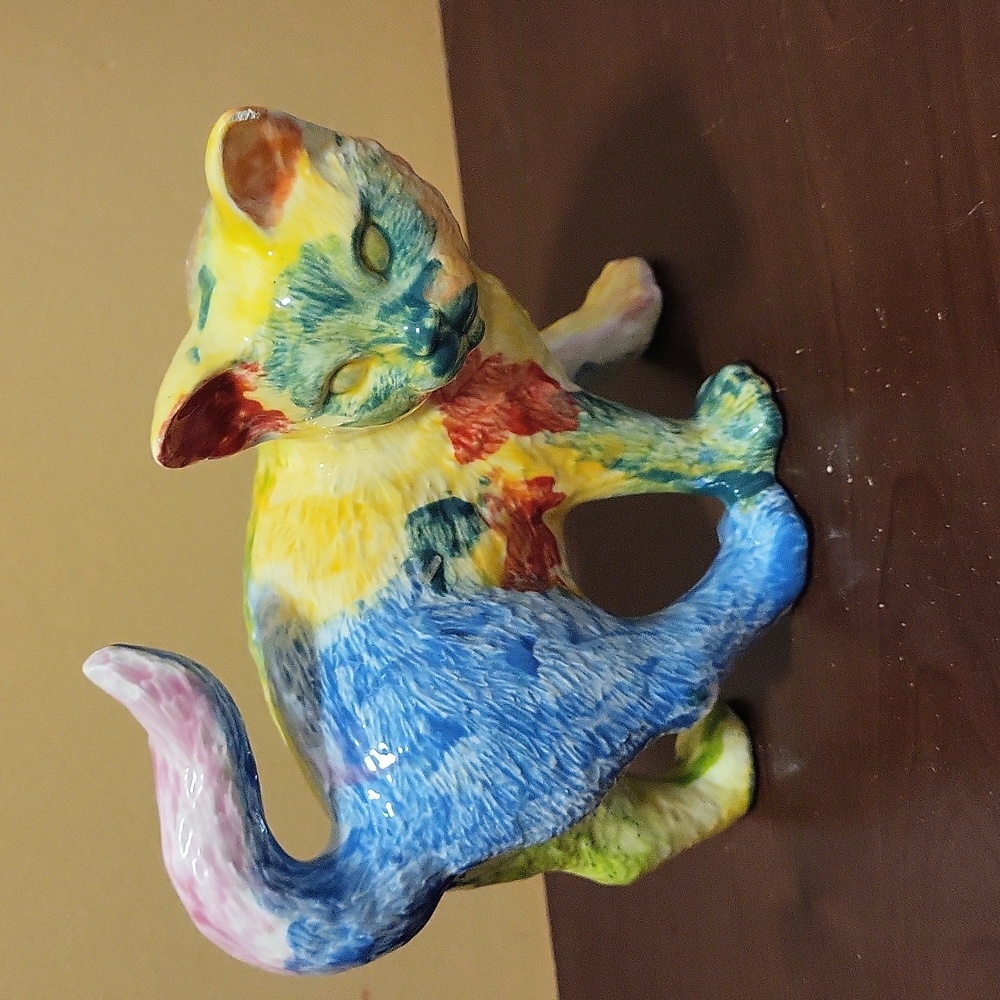 Tie-Dye painted ceramic cat